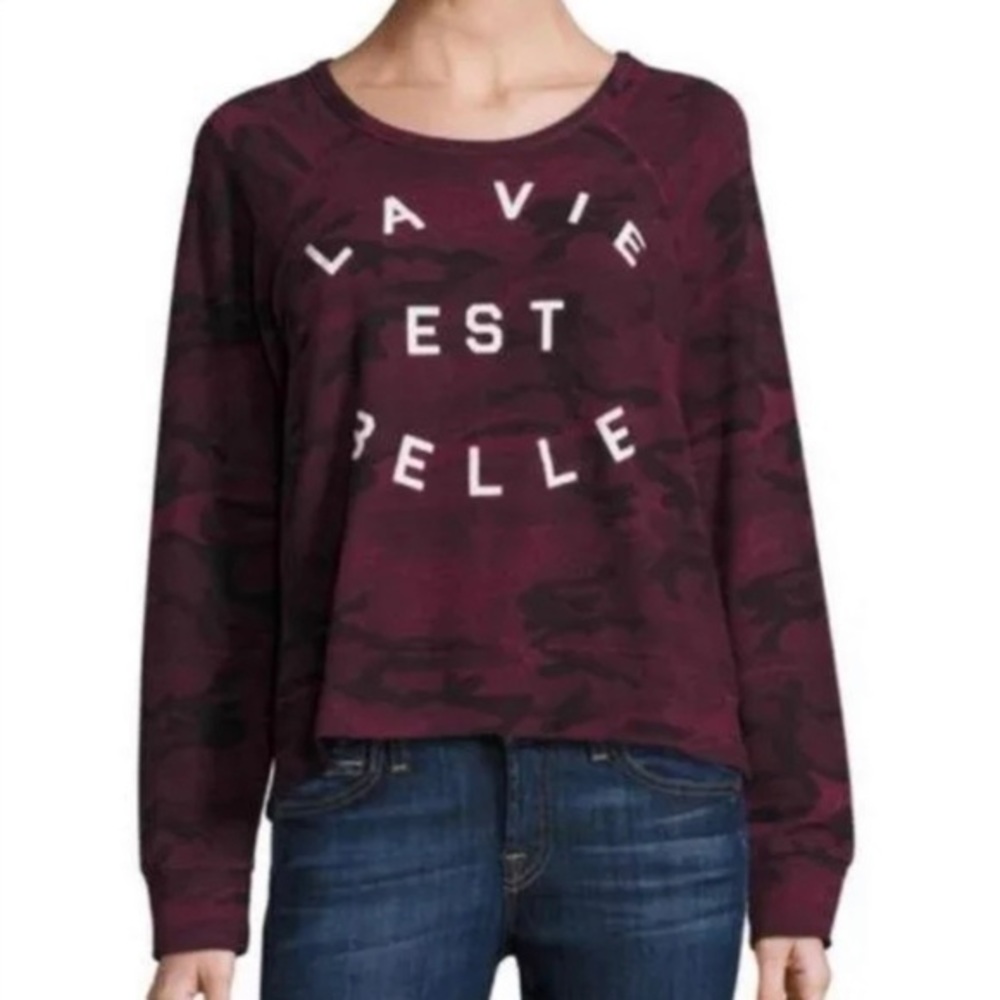 Sundry burgundy camouflage print pullover